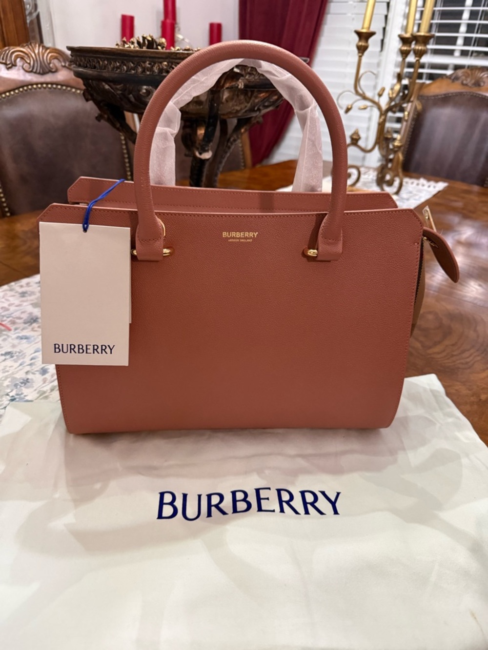 Burberry Dusty Rose Leather Top-Handle Satchel
